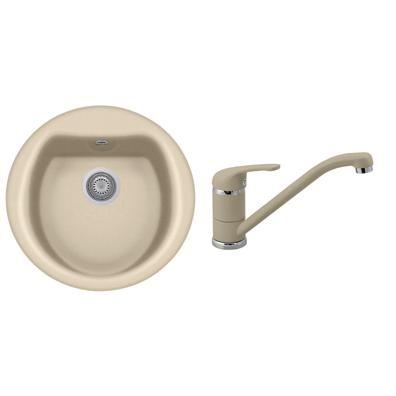 Set chiuveta granit Smart Fix Atlantic 51.10, 510 mm, adancime 220 mm + Baterie Smart Fix Quarmix, cartus ceramic, Sahara, 100% Made in Italy