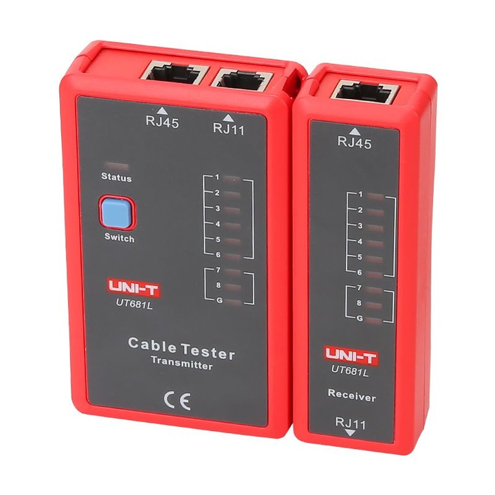 Tester pentru cabluri de retea UNI-T UT681L, Conectori RJ45 / RJ11, Negru/Rosu