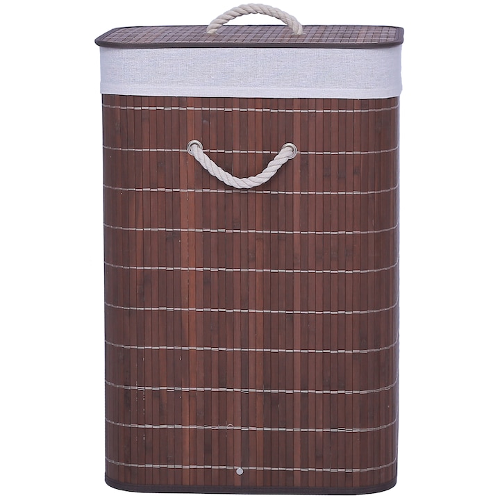 Кош за пране Kring, Бамбуков, 40x30x60 см, Тъмнокафяв