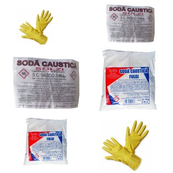 Pachet 2 x soda caustica solzi pentru sapun 1 kg + 2 x soda caustica fulgi + 2 x manusi din cauciuc Pachet 2 x soda caustica solzi pentru sapun 1 kg + 2 x soda caustica fulgi + 2 x manusi din cauciuc