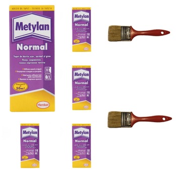 Pachet5 x adeziv pentru tapet, interior, Metylan Normal, 125 gr + 2 x pensula vopsit 50mm Pachet5 x adeziv pentru tapet, interior, Metylan Normal, 125 gr + 2 x pensula vopsit 50mm