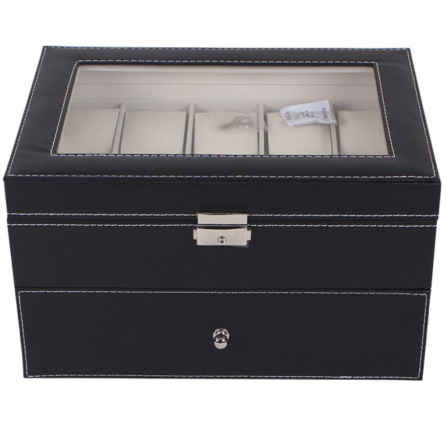 Caseta din Lemn pentru Ceasuri si Bijuterii, Bigshot™, cu Ecran PVC, 30x20x13 cm, Negru