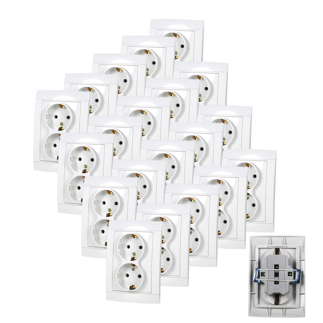Pachet - 20 x Priza dubla schuko cu prindere sub tencuiala