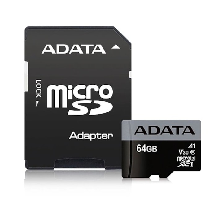 Карта памет ADATA Premier Pro 64GB microSDXC Class 10 U3 + SD Адаптер