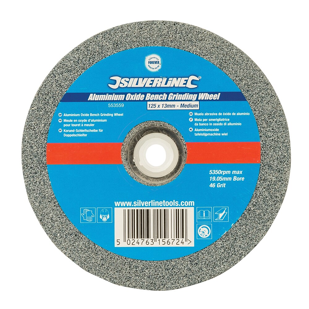 Disc piatra pentru slefuitor de banc, 125mm x 13mm, grit 46, mediu,Silverline