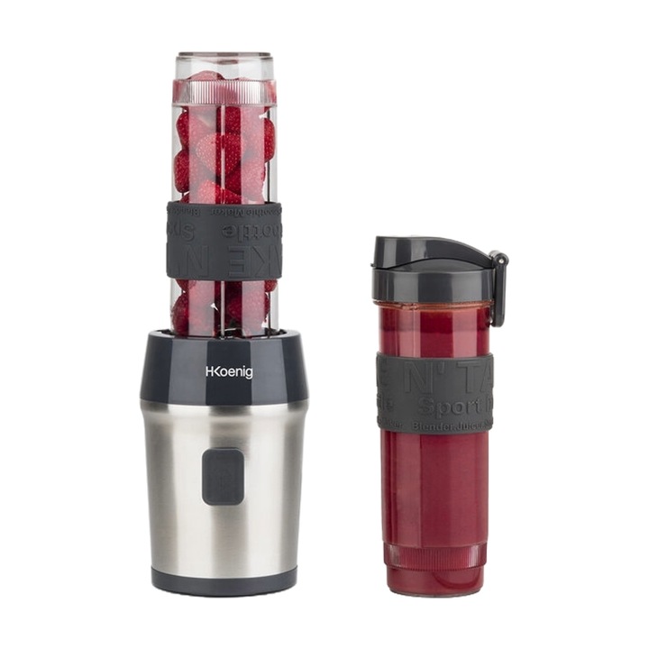Мини блендер H.Koenig SMOO9, 570 ml, smoothie travel, 2 преносими бутилки, без BPA, 300 W, много лек