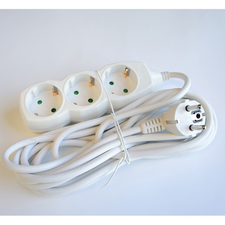 Разклонител за контакт с детска защита 3-ка бял 5m 220V 16A