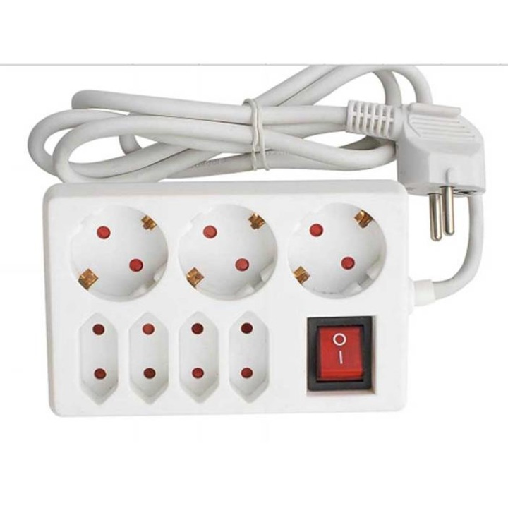 Разклонител C1-H3T за контакт с ключ 7-ца бял 1,5m 220V 16A