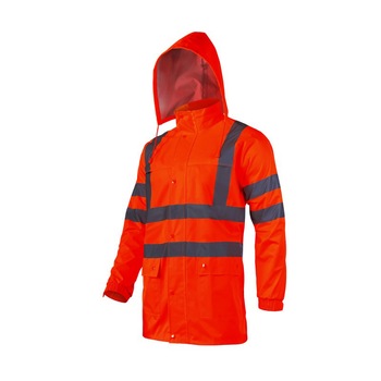 Jacheta reflectorizanta impermeabila, 2 buzunare exterioare, gluga, marime XL, Portocaliu Jacheta reflectorizanta impermeabila, 2 buzunare exterioare, gluga, marime XL, Portocaliu
