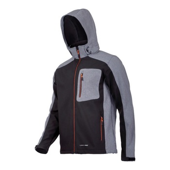 Jacheta elastica cu gluga, 5 buzunare, talie ajustabila, componente reflectorizante, marime S, Negru/Gri Jacheta elastica cu gluga, 5 buzunare, talie ajustabila, componente reflectorizante, marime S, Negru/Gri