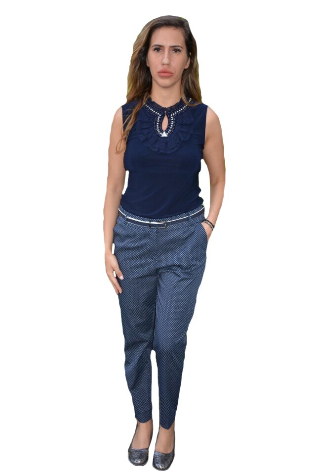 Pantaloni dama cu buline,croi clasic,curea in talie,D&J Exclussive, Albastru marin