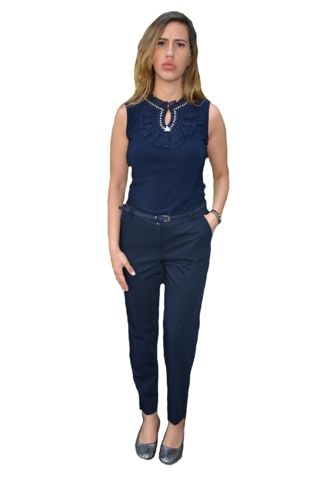 Pantaloni Amelia ,croi conic, curea in talie,D&J Exclussive, Albastru
