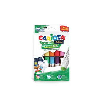 Creioane colorate Carioca, Temperello Fabric, pentru textile 10 culori / set Creioane colorate Carioca, Temperello Fabric, pentru textile 10 culori / set