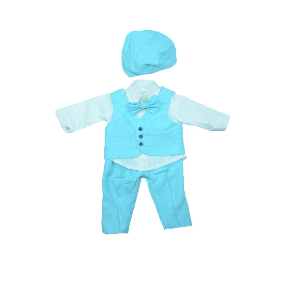 Costum botez 5 piese pentru baieti Colibri CCB-003, Multicolor, 0-3 luni