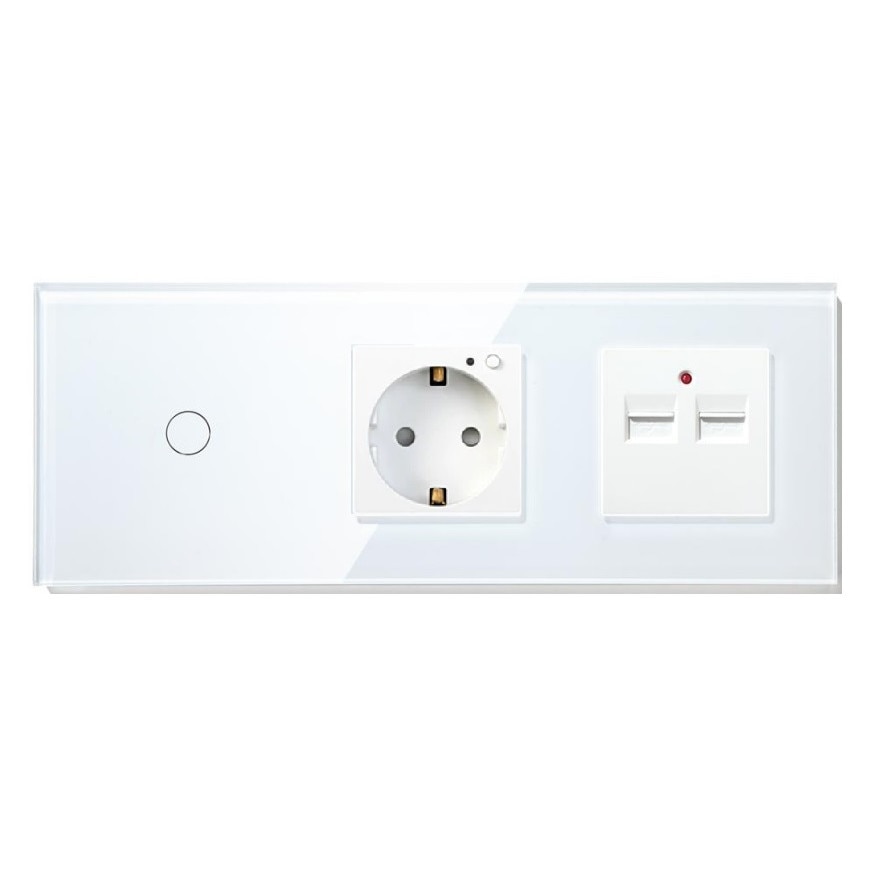 Intrerupator Smart Touch simplu cap scara/cruce + 1xPriza Smart WiFi compatibil cu Alexa, Google Home, IFTTT + 2xUSB Alb
