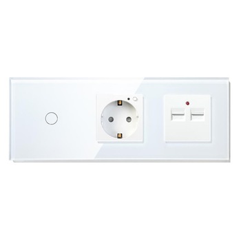 Intrerupator Smart Touch simplu cap scara/cruce + 1xPriza Smart WiFi compatibil cu Alexa, Google Home, IFTTT + 2xUSB Alb Intrerupator Smart Touch simplu cap scara/cruce + 1xPriza Smart WiFi compatibil cu Alexa, Google Home, IFTTT + 2xUSB Alb