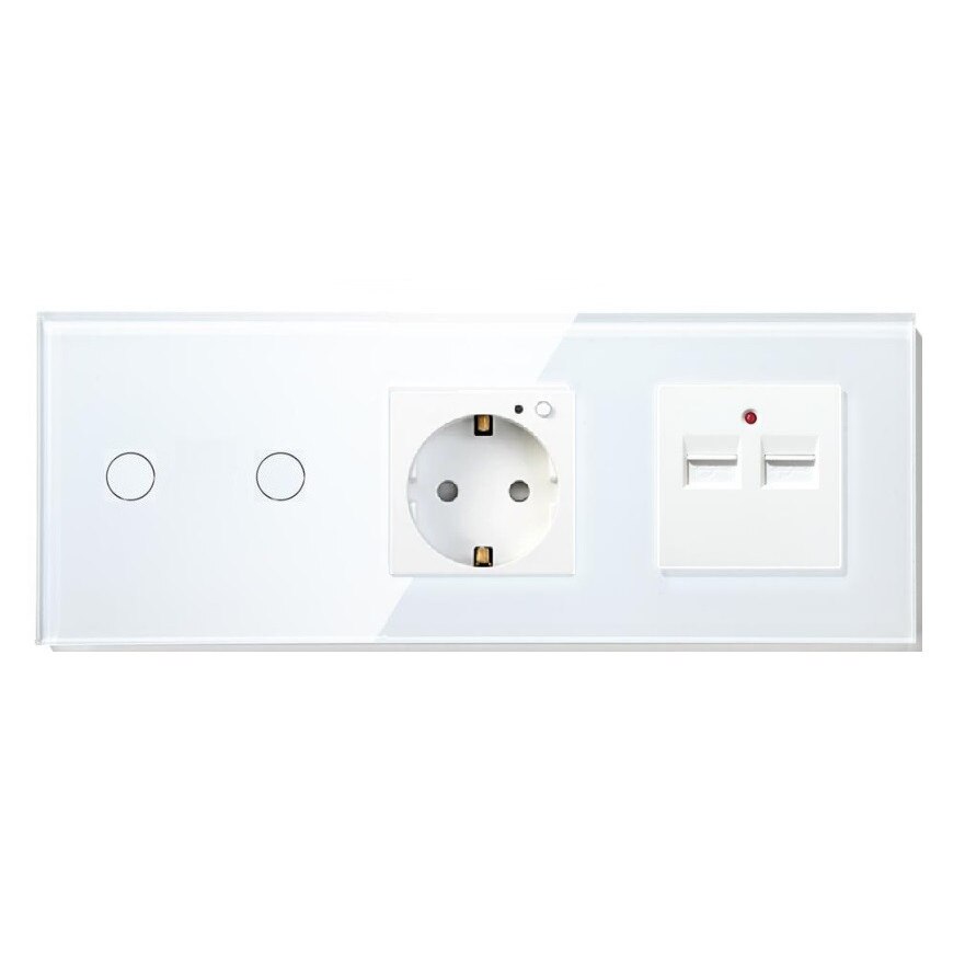 Intrerupator Smart Touch dublu + 1xPriza Smart WiFi compatibil cu Alexa, Google Home, IFTTT + 2xUSB Alb