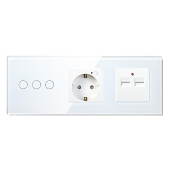 Intrerupator Smart Touch triplu cap scara/cruce + 1xPriza Smart WiFi compatibil cu Alexa, Google Home, IFTTT + 2xUSB Alb Intrerupator Smart Touch triplu cap scara/cruce + 1xPriza Smart WiFi compatibil cu Alexa, Google Home, IFTTT + 2xUSB Alb