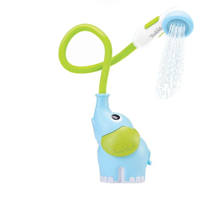 Jucarie Dus portabil pentru bebelusi si copii, in forma de elefant, Bleu, Yookidoo, 0-24 luni