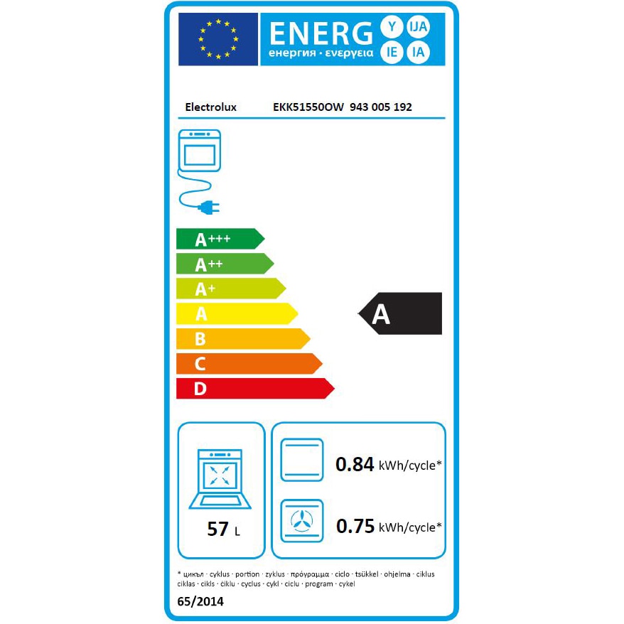 Aragaz Electrolux EKK51550OW, Mixt, 4 arzatoare, Aprindere electrica plita, Siguranta plita, Cuptor electric, Iluminare cuptor, Timer, Grill, Clasa A, 50 cm, Alb