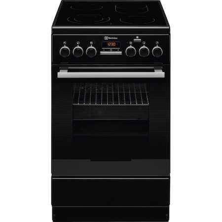 Aragaz Electrolux EKC54952OK, Electric, Plita vitroceramica, 4 zone de gatit, Plus Steam, Autocuratare catalitica, Timer, Iluminare cuptor, Grill, Clasa A, 50 cm, Negru