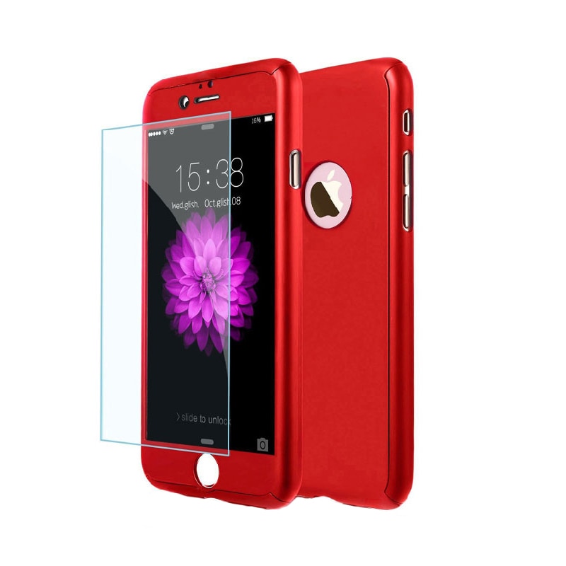 Husa Full Cover (fata + spate + geam sticla) pentru Apple iPhone 8, Red