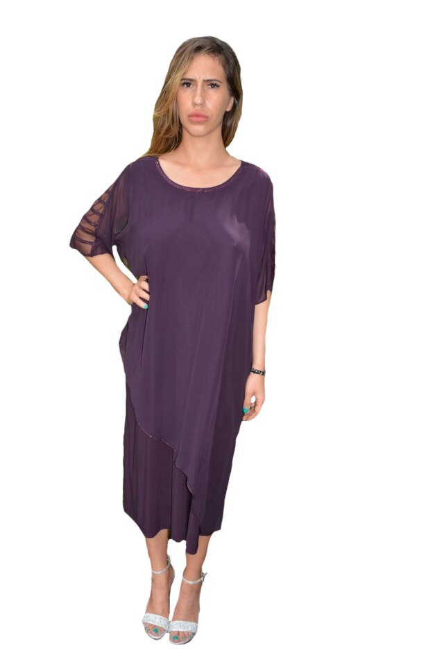 Rochie eleganta Alondra din voal ,aplicatii de strasuri,D&J Exclussive, Mov