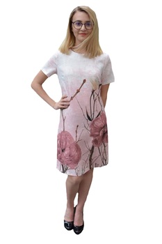 Rochie Lindsey cu imprimeu de flori pastelate,D&J Exclussive, Alb/Roz Rochie Lindsey cu imprimeu de flori pastelate,D&J Exclussive, Alb/Roz