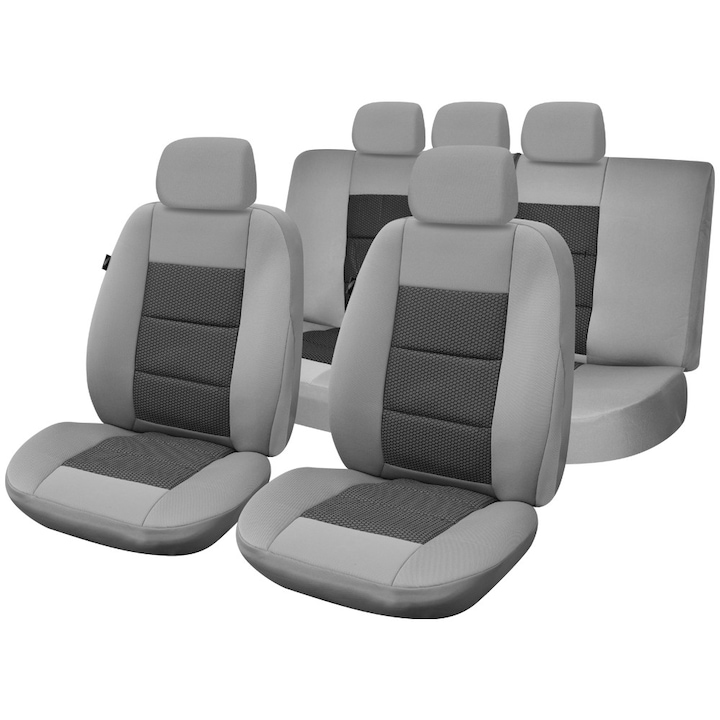 Huse scaune auto Universale, Premium Lux, Material Textil, 11 piese, Gri/Negru, UMB-4