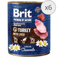 Hrana umeda pentru caini Brit Premium Junior, Turkey With Liver, 6 x 800g