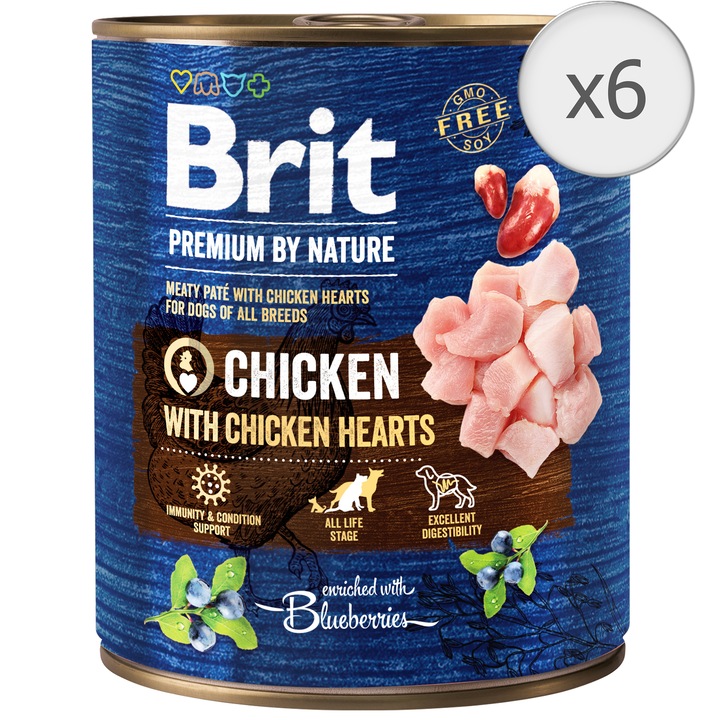 Hrana umeda pentru caini Brit Premium, Chicken With Hearts, 4.8 Kg
