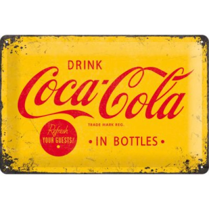 Fémtábla Nosztalgia Művészet Coca-Cola Logó, Sárga, 20x30 cm