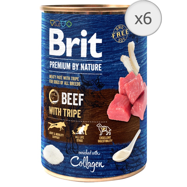 Мокра храна за кучета Brit Premium, Beef With Tripes, 6 x 400 гр