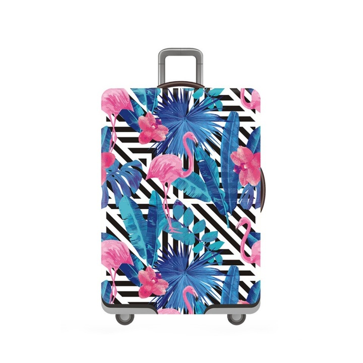 Husa protectie elastica Troler Valiza Geanta AKU, design FLAMINGO BLUE, marimea S ajustabila, (h = 32 ÷ 35 cm) x (L = 48 ÷ 53 cm) X (l = 20 ÷ 23 cm)