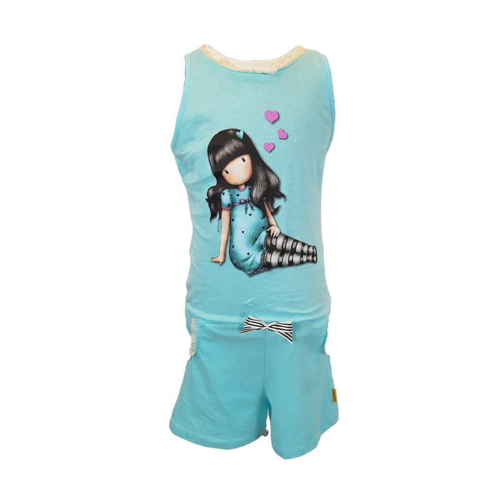 Salopeta copii Gorjuss - Sitting Pretty, bumbac, turcoaz, 8 ani