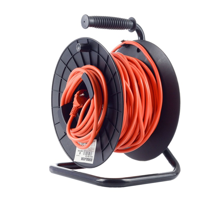 Derulator prelungitor Hepol cablu electric, 30 m cu tambur,3 x 1.5 mmp, 1 priza si contact de protectie
