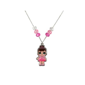 Lantisor pentru fetite cu margele si pandant cu imaginea papusii Lol Surprise, Printesa Lantisor pentru fetite cu margele si pandant cu imaginea papusii Lol Surprise, Printesa