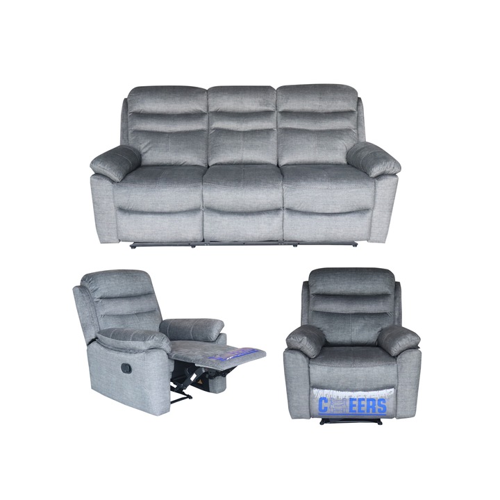 Set Canapea 3 locuri cu 2 reclinere manuale si 2 fotolii cu reclinere manuale, Mobila Domnel, Md.9939, stofa 70 Paramount