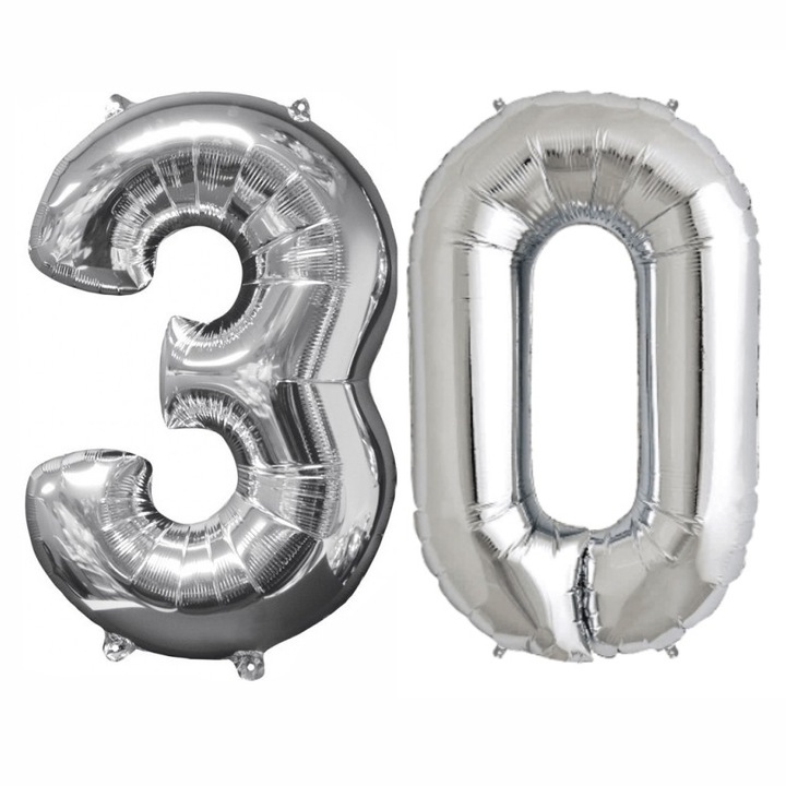 Balon figurina folie, Ramira, Argintiu, numarul 30, 100 cm