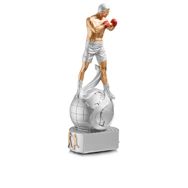 Trofeu Box, din Rasina Argintie, 20 cm