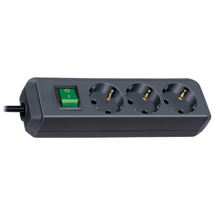 Prelungitor Brennenstuhl Eco-Line 3 prize, Protectie Copii, Intrerupator, 1.5m, Negru