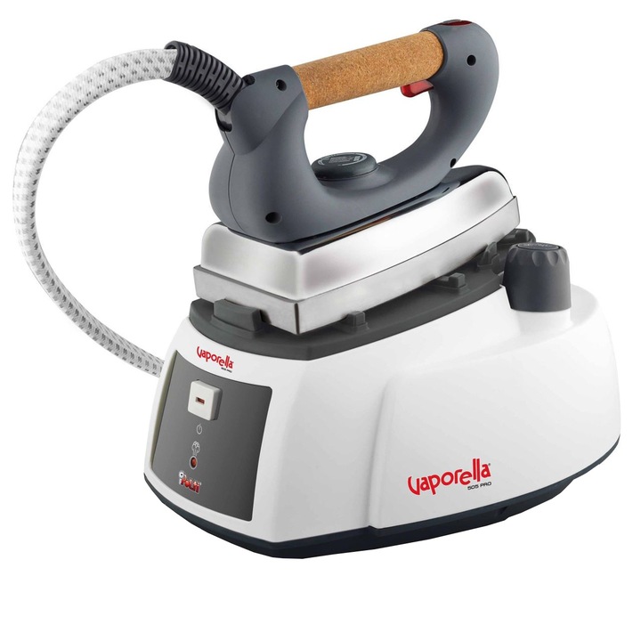 Statie de calcat Polti Vaporella 505 Pro, Talpa Aluminiu, 1750 W, 1.1 l, 3.5 Bar, 90 g/min, Alb/Gri