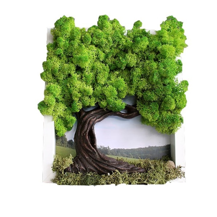 3D Art картина от скандинавски мъх "Дървото на живота", Размери на рамка 25/25 см