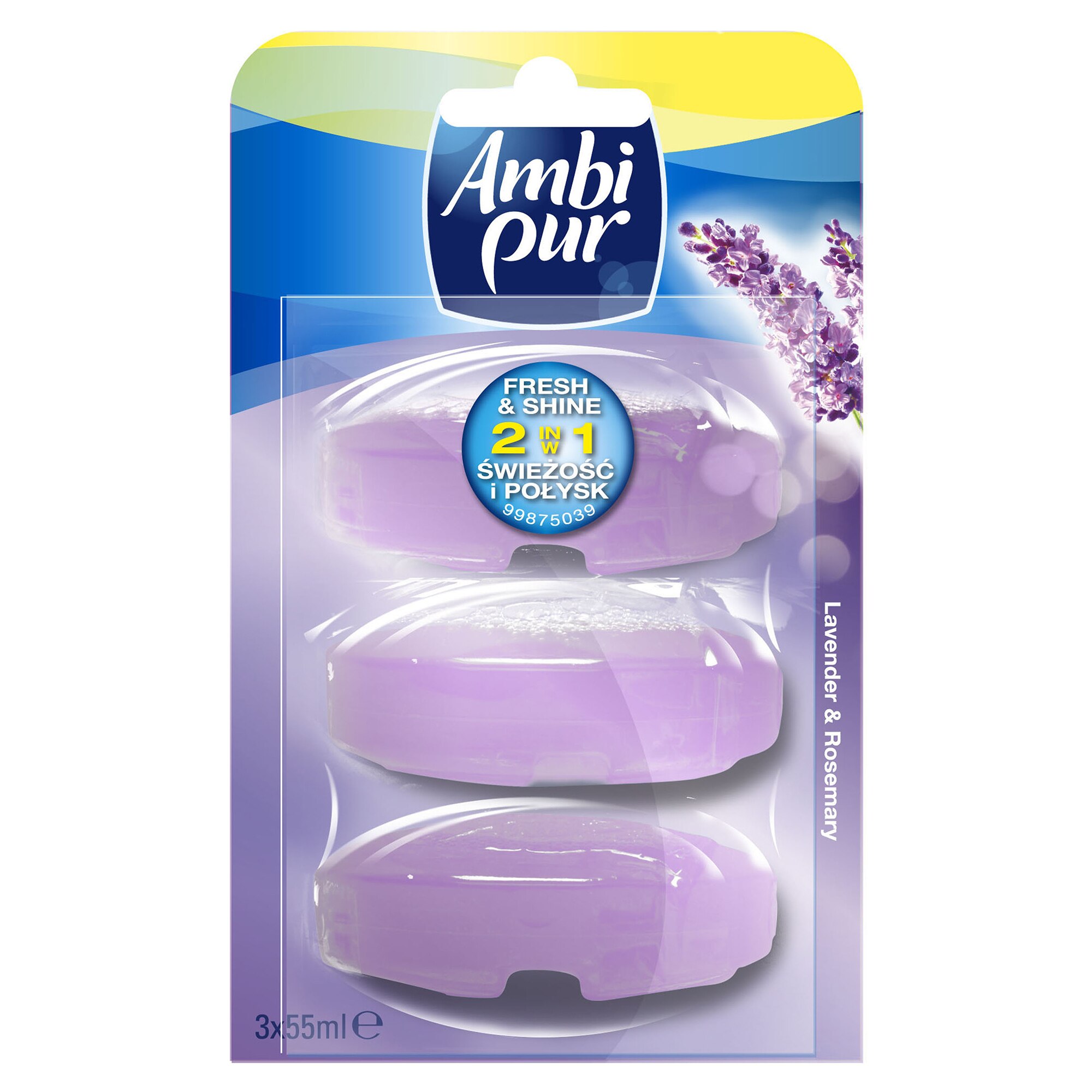 Odorizant toaleta Ambi Pur Lavanda, 3 x rezerva 55 ml