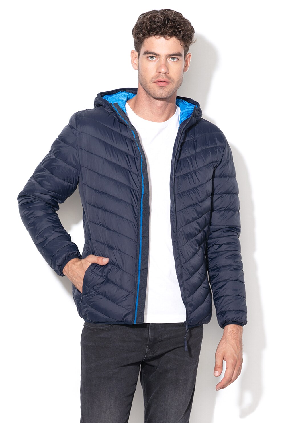 EDC By Esprit, Enyhén bélelt kapucnis dzseki, Tengerészkék EDC By Esprit, Enyhén bélelt kapucnis dzseki, Tengerészkék