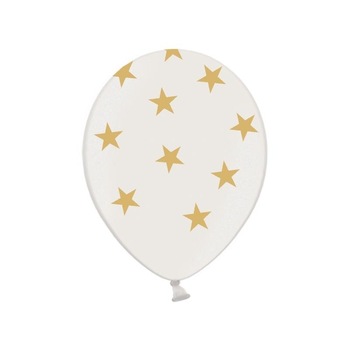 Baloane albe cu stelute aurii, 30 cm, 5 buc Baloane albe cu stelute aurii, 30 cm, 5 buc