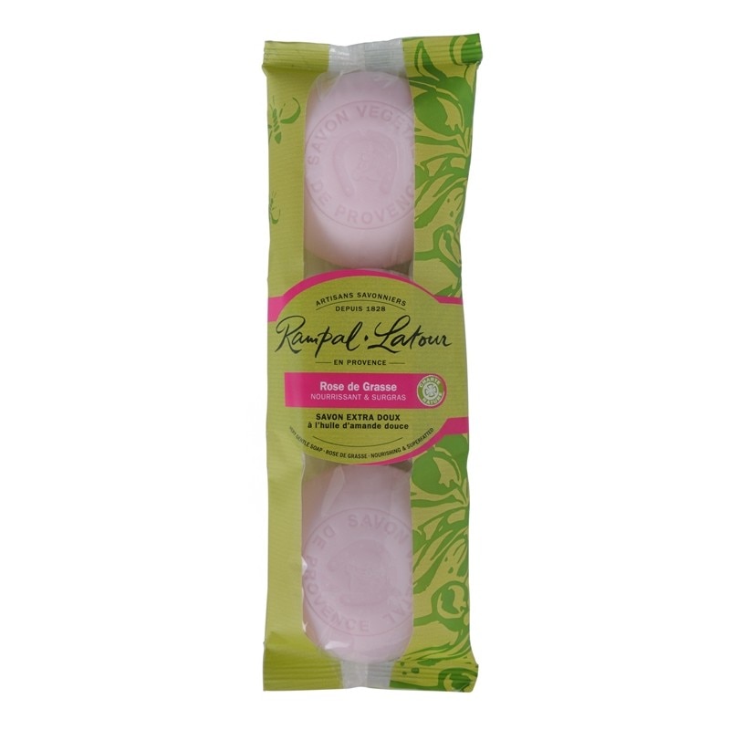 Pachet 3 sapunuri rotunde 100% vegetale Rose de Grasse Rampal Latour, 3 x 150 g