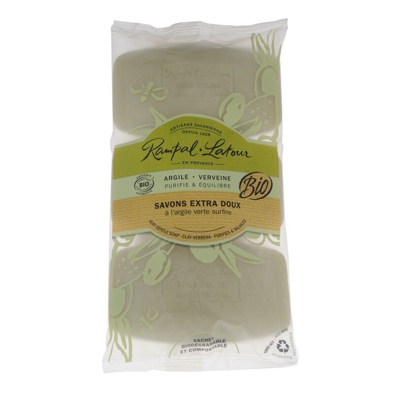 Pachet 3 sapunuri orgnanice argila si verbina Rampal Latour, 3 x 150 g