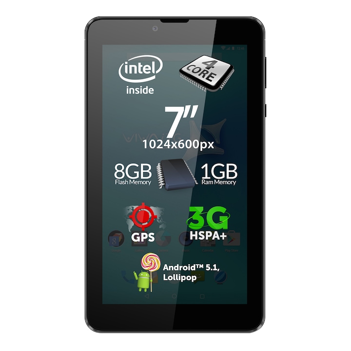 Таблет Allview VIVA i7 3G, 7'', Quad-Core 1.0GHz, 1GB RAM, 8GB, 3G, Black