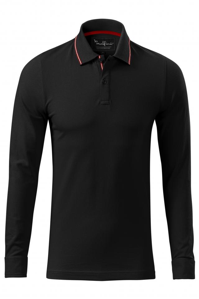 Tricou polo pentru barbati Contrast Stripe LS, Negru